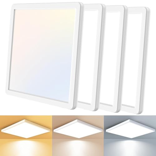 slochi 4Stück/3Farben 3000/4000/6500K LED Deckenleuchte, Quadrat Deckenlampe Flach Ø22cm 18W 1800LM, Ultra Dünn LED Deckenleuchte für Schlafzimmer, Wohnzimmer, Bad, Balkon, Flur, Küche,Eingang