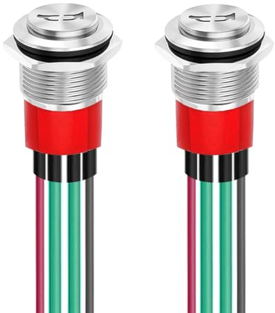 Gebildet 2 Piezas Botones de Bocina 16mm 12-24V 15A de Metal Resistente Interruptor de Bocina y Altavoz Iluminación LED Roja Pulsador Cambiar Momentáneo para Barco, Coche, Tren de Aire