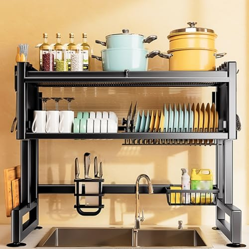 Design dell'anta con anta a ribalta anti-increspatura,Ante ribaltabili,Scolapiatti,mobiletto per lavastoviglie,Maggiore capacità di carico Robusta capacità portante(Black,55cm/21.7in)