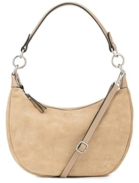 Caspar Wildleder Hobo Bag Damen Schultertasche aus echtem Leder mit verstellbarem Crossbody Gurt - PREMIUM LINE - Modell No.857 - Made in Italy