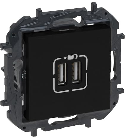 LEGRAND Cargador doble USB tipo A componible para instalación empotrada, Gama Niloé Step, Color Antracita, 398264B