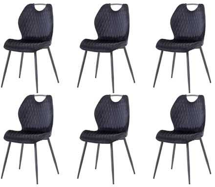 JZGORC Esszimmerstühle, 6er-Set, Küchenstühle, Polsterstühle, Wohnzimmerstühle, Stoffrückenlehnen und Metallbeine, geeignet für Esszimmer, Küchen und Wohnzimmer,Schwarz