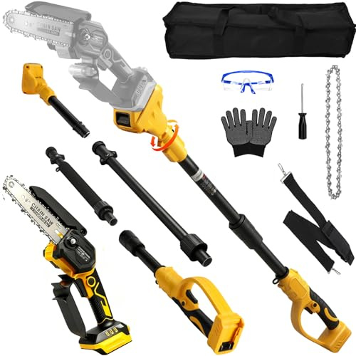 6 Pouces Mini Tronconneuse Télescopique avec Perche Pour Dewalt 18V 20V (sans batterie), 2 IN 1 Tondeuse Electrique elagueuse sur perche a batterie avec Poteau Portée Maximale Jusqu’à 4,5 m