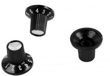 Schwarze Kunststoff Gitarrenknöpfe 3 Stück für Verstärker und Effekte | Praktisches, Verschleißfestes Zubehör mit Schlichtem Design, 18mm Höhe und 23mm Durchmesser für Instrumente