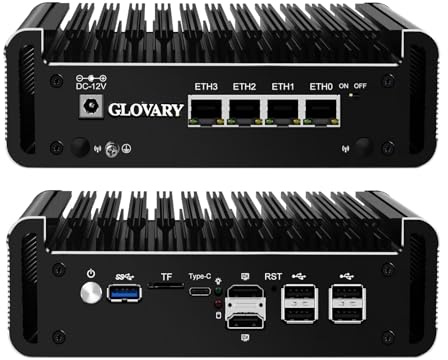 Glovary Firewall Mini PC J6413 4 Core, 4 x i226V 2.5GbE LAN OPNsense Router Micro Appliance, Barebone, AES-NI, Fanless Computer Hardware, 2 x DDR4, 2 x NVMe Slot, 2 x SATA3.0, 2HD+USB-C 3 Display