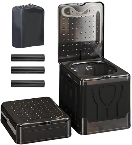 LZEXIN Portable Outdoor Toilet with 30pcs Clean Bags for Outdoor Emergency | Collapsible, Lightweight, Foldable, with Lid & Clean Bags, for Adults Kids, for Camping Car Outdoor