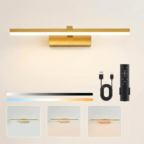 YITGOG Rechargeable Wall Sconce Lights, 360° Rotation Gold Wall Lights
