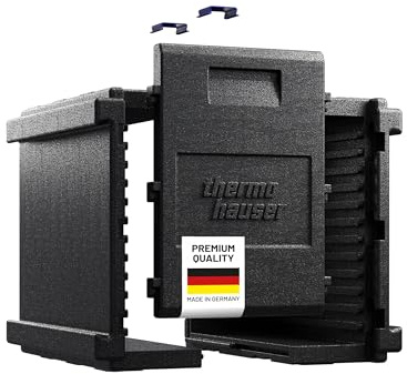 thermohauser EPP-Thermobox CombiECO GN 1/1, zerlegbare Frontlader-Transportbox, 80 Liter Volumen, 12 Einschubleisten, 55 x 47 x 61 cm, bestehend aus 2 Halbschalen & 1 Tür, schnell zusammengebaut