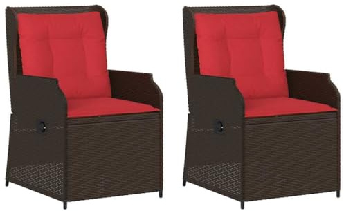 vidaXL Gartenbank 2 pcs Braun Poly-Rattan, Verstellbare, robuste Gartenliege, Coole Terrassen-Sitze für minimalistisches Flair, wetterfester Liegebereich