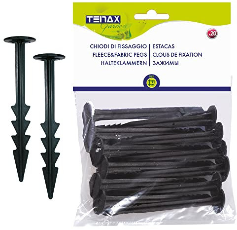 TENAX Chiodi di Fissaggio in Plastica, 11 cm Nero, per Ancoraggio al Terreno di Teli Protettivi e Tessuti Pacciamanti, Confezione da 20 Pezzi, per Orto e Giardino