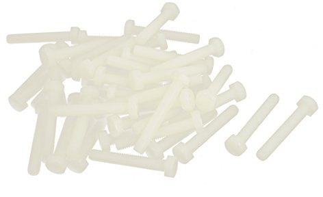 sourcing map M6 x 40mm Full Thread Nylon Hex Head Hexagon Cap Screw Bolt 50 Pcs