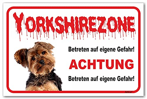 AdriLeo Schild - Vorsicht Yorkshire Terrier - Zone - (15x20cm) / Achtung Hund Wachhund robust langlebig UV-beständig wetterfestes Warnschild