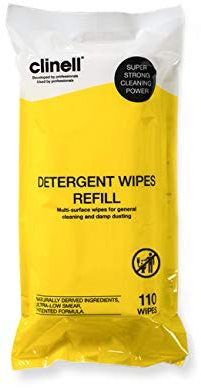 Clinell Detergent Wipes Refill - Non Hazardous Alcohol and Disinfectant Free Multi-Surface Wipes - Strong & Durable Wipes, Low Smear - Pack of 110 Wipes -