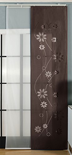 Gardinenbox 2er-Pack Schiebegardine Flächenvorhang, Albi Braun, 245x60 cm (HxB) Lasercut Wildseide Optik Voile inkl. Paneelwagen und Beschwerungsstangen, 1656100