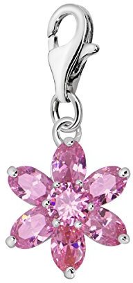 Quiges Donna Ciondolo Charm in Argento Fiori di Cristallo con Pietre di Nascita per Braccialetti di Charm e Bead