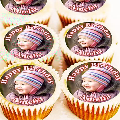 Photo Cake Toppers - Your Own Photo and Message - Edible Icing - 4cm x 24 ALREADY CUT - by Deb's Kitchen Cakes