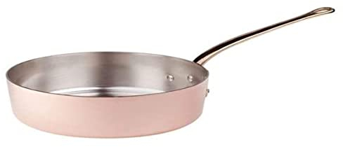 Pentole Agnelli ALCU107F10 Cacerola baja de cobre estañado, manga de cobre liso Latón fundido estilo francés, 10 cm