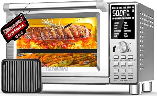 NUWAVE Bravo XL Convection Air Fryer, Smart 112-in-1 Toaster with Original Flavors and Brands, Adjustable Heating Zones for Pizza, Roast, Baking, 10-260°C, Steel