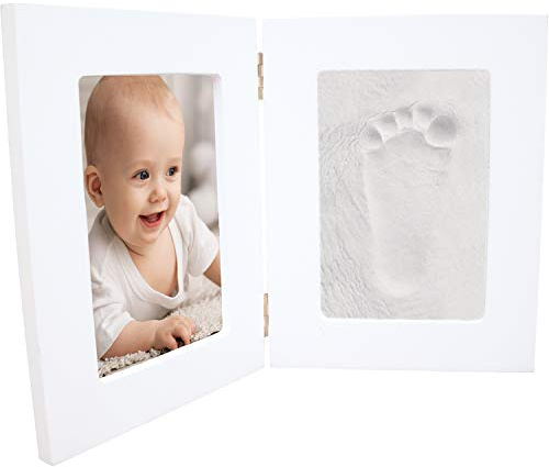 Dooky Happy Hands Large Double Frame Hand Footprints Set for Baby Handprints (Dimensions: 19 x 24.5 cm, Easy to Handle, Includes Skin-Friendly Modelling Clay) - White