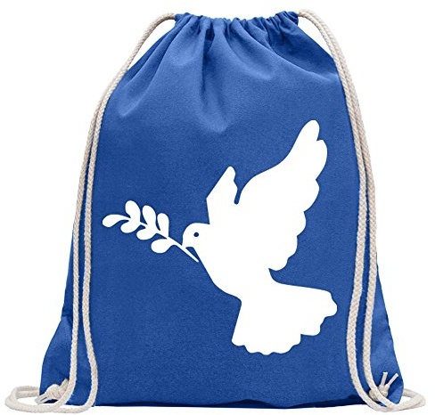 Kiwistar - Turnbeutel - royal - Friedenstaube - Fun Rucksack Sport Beutel Gymsack Baumwolle mit Ziehgurt