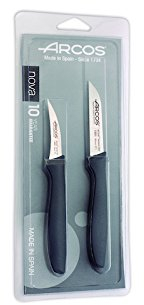 Arcos Serie Nova - Caja 12 uds Set 2 pzas. Cuchillos Mondadores - Hoja de Acero Inoxidable de 60 mm / 80 mm - Mango de Polipropileno Color negro (12 x 2 UDS / 24 UDS en total)