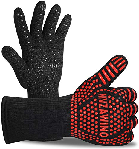 Premium BBQ Gloves, 1472°F Extreme Heat Resistant Oven Gloves, Grilling Gloves with Durable Fireproof Kitchen Oven Mitts Designed for Cooking, Grill, Frying, Baking, Barbecue (red+Black)