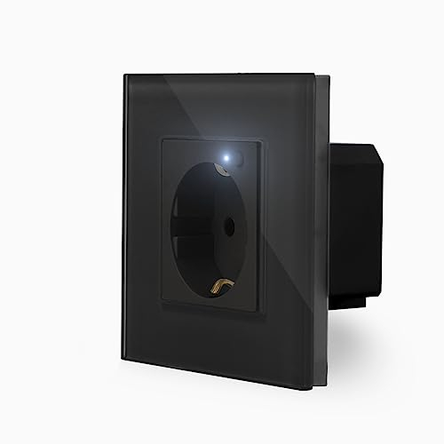 Luxus-Time WiFi Smart Steckdose WLAN Wandsteckdose Schuko Alexa für Unterputzdose Schwarz Glasrahmen PWMS Smart Home Google Home Einbau UP Dose