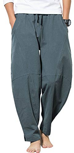G-LIKE - Pantaloni da uomo e donna, stile cinese, stile retrò, gambe, pantaloni da yoga, pilates, arti marziali, Kung Fu Tai Chi Grau L