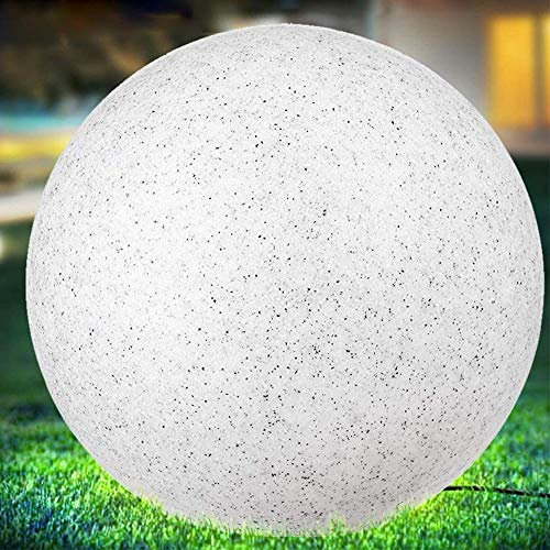 Bakaji Lámpara de diseño con forma de esfera de jardín, diámetro de 30 cm, iluminación exterior de suelo o mesa, casquillo E27, bombilla máx. 30 W, decoración efecto piedra, con piquetas de fijación