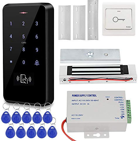 KDL Système de contrôle d'accès de Porte Contrôleur de Clavier RFID étanche IP68, Alimentation DC12V, Serrure magnétique électrique 180kg / 350lbs avec Support Z&L, proximité 125KHz pour la Maison