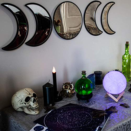Black Magic Witch Moon Mirror - Ankündigung Liebe Gothic und Boho Home Wall Decor - Glas Mondphase Spiegel Set mit kristallklarer Reflexion - Mondspiegel Wanddekoration für Wohnzimmer Schlafzimmer