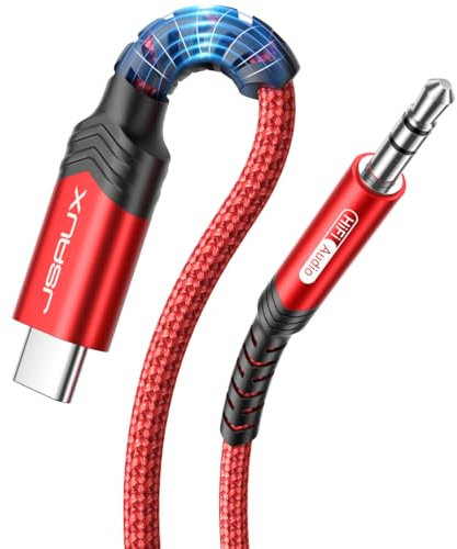 JSAUX USB C to 3.5mm Jack Audio Aux Cable [1M], Aux to USB C Headphone Type C Male Car Stereo Cord Adapter Compatible with iPhone 17 Air/16/15 Pro Max, Galaxy S25 S24 S23 Ultra, iPad Pro, Pixel-Red