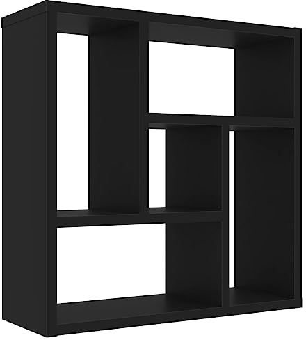 vidaXL Wandregal mit 5 Fächern Hängeregal Wandboard Bücherregal CD DVD Regal Dekoregal Schweberegal Schwarz 45,1x16x45,1cm Holzwerkstoff