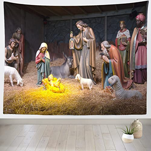Loccor Krippen-Szene, Wandteppich, Foto-Hintergrund, Weihnachtskrippe, Geburt Jesus, Wandbehang für Schlafzimmer, Wohnzimmer, College, Schlafsaal, Fotografie, Fotokabine, Heimdekorationen