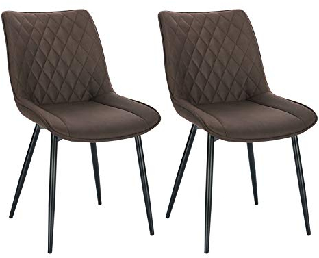 WOLTU Esszimmerstühle 2er Set, Küchenstühle, Wohnzimmerstühle, Polsterstühle mit Rückenlehne, für Esszimmer, Küche, Wohnzimmer, Büro, Sitzfläche aus Stoffbezug, Metallbeine, Dunkelbraun BH248dbr-2