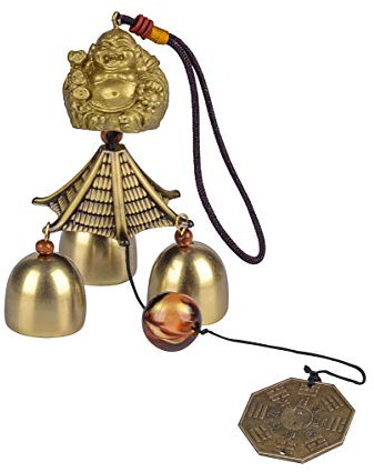 YODOOLTLY Glücks-Windspiel - Feng Shui Windspiel Outdoor Glücksbringer mit 3 Metallglocken Windglocke für Garten Zuhause Terrasse Hof (Buddha-Münze)