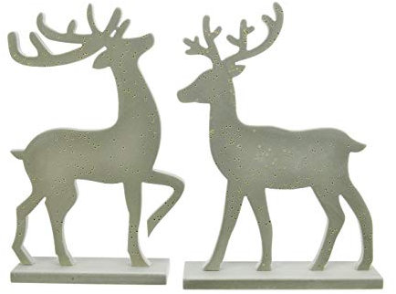 Kaemingk dekorative Deko-Hirsche Hirschfiguren als Silhouette moosgrün oder Altrosa samtig beflockt mit kleinen Goldpunkten im 2-er Set (moosgrün, Set groß)
