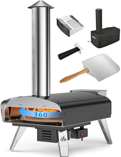 Mimiuo Horno de pizza para exteriores, estufa de pizza de pellets de madera con sistema de rotación automática, piedra para pizza, pala de pizza y bolsa de transporte (Tisserie W-Oven Series) -