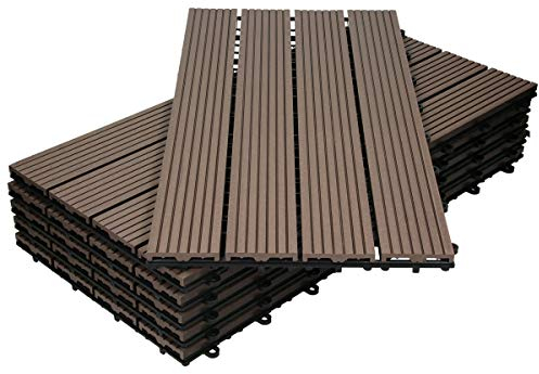 ECD Germany Baldosas de Patio WPC de 60x30 cm 6 Piezas por 1m² con Aparencia de Madera Marrón Oscuro con Sistema de Drenaje y Instalación Mediante Clic Azulejos Aspecto Elegante para Terraza Balcón