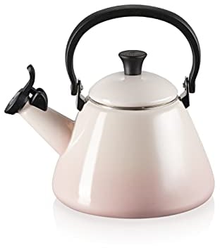 Le Creuset Kone Stove-Top Kettle with Whistle, Suitable for All Hob Types Including Induction, Enamelled Steel, Capacity: 1.6 L, Shell Pink, 40101027770000