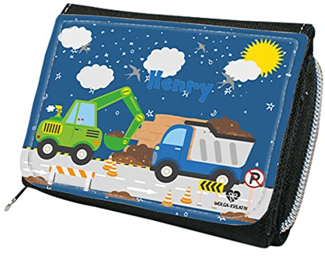 wolga-kreativ Personalisiertes Geldbeutel Kinder mit Namen - Portemonnaie für Mädchen oder Junge mit Lastwagen LKW Motiv - Geldbeutel Mädchen Junge Kinder Geschenk mit Namen