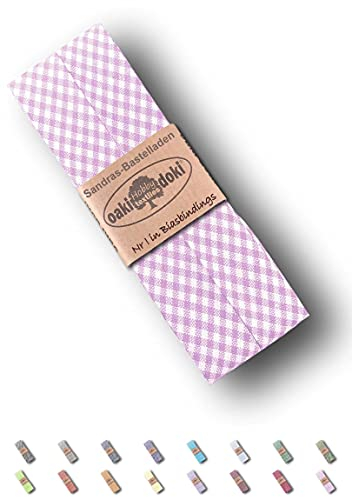 Sandras-Bastelladen Schrägband/Einfassband Baumwolle gefalzt 3m x 20mm - Vichy/Karo Muster 5016-Rosa-Weiß