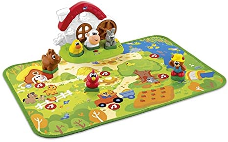 Chicco Spielset Farm Animals 2 in 1 Interaktive Spielmatte zum Lernen von Formen und Tieren, Spiele für Kinder 1 Jahr, 4 Jahre, italienisch/englische Version