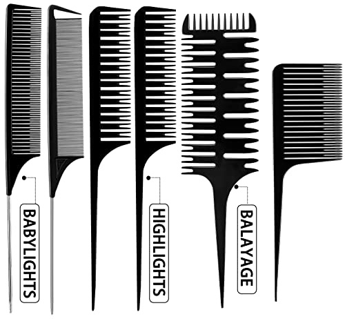 Patelai 6 Pcs Highlighting Comb Set Weaving Hair Dyeing Comb Weaving Sectioning Foiling Rat Tail Styling for Highlights Foiling Balayage Hair Coloring Men Women(Various Style)