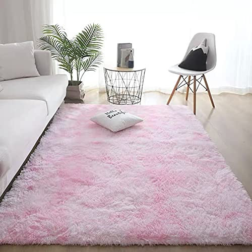 KINGSON Teppich Wohnzimmer, Teppich Waschbar Langflor Hochflor Teppiche Modern Teppich Flauschig Grau Rosa Weiß fürs Wohnzimmer, Schlafzimmer und die Küche Geeignet (Neu Rosa, 160 * 230cm)
