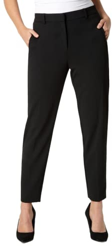 Roman Straight Leg Stretch Trousers for Women UK Ladies Work Office Smart Suit Pants Slacks Cigarette Tailored High Elasticated Waist Ankle Grazer Slim Angela - Short Black (25 inch) - Size 14