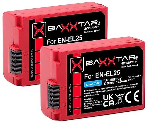 Baxxtar (2X) Pro EN-EL25 Battery (1350mAh) with active NTC sensor - Compatible with Nikon Z30 Z50 Z fc