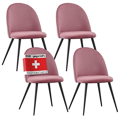 ALBATROS Esszimmerstühle mit Samt-Bezug 4er Set Capo, Rosa - Stilvolles Vintage Design, Samt-Bezug, SGS geprüfter Polsterstuhl - Moderner Küchenstuhl, Stuhl Esszimmer oder Esstisch Stuhl