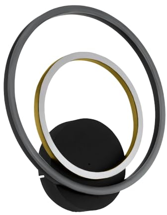 EGLO LED Wandleuchte Lanacera, Wandlampe innen mit 2 Leucht-Ringen, Wohnzimmer Wandbeleuchtung, runde Flurlampe aus Metall in schwarz und gold, warmweiß