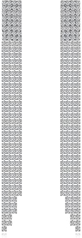 LEEQBCR 1 Stück Silber Farbe Strass Kristall Lange Quaste Ohrringe für Frauen Braut Tropfen Baumelnde Ohrringe Hochzeit Schmuck